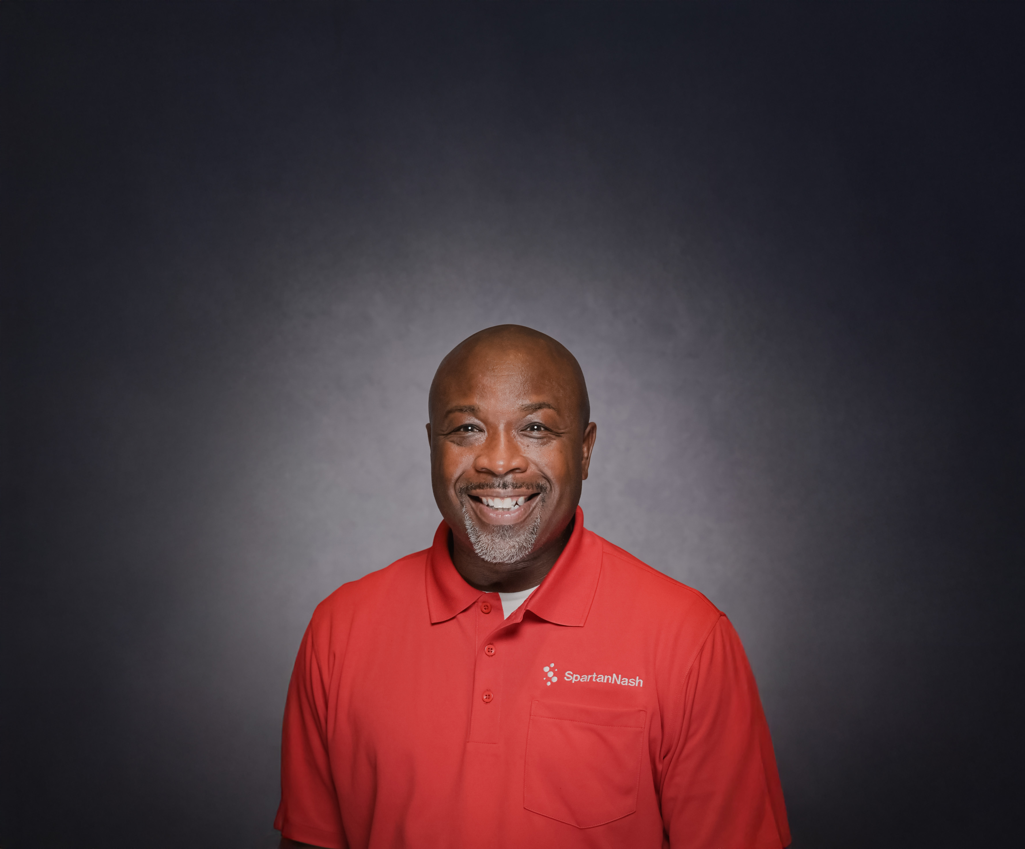 a man in a red shirt